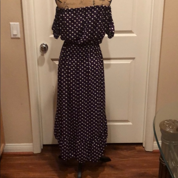 Purple and white polka dot off shoulder dress - Picture 7 of 7